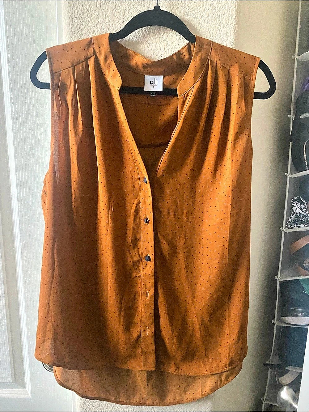 🍁Cabi Dotty Top Polka Dot Sleeveless Blouse Orange & Blue Large🍁